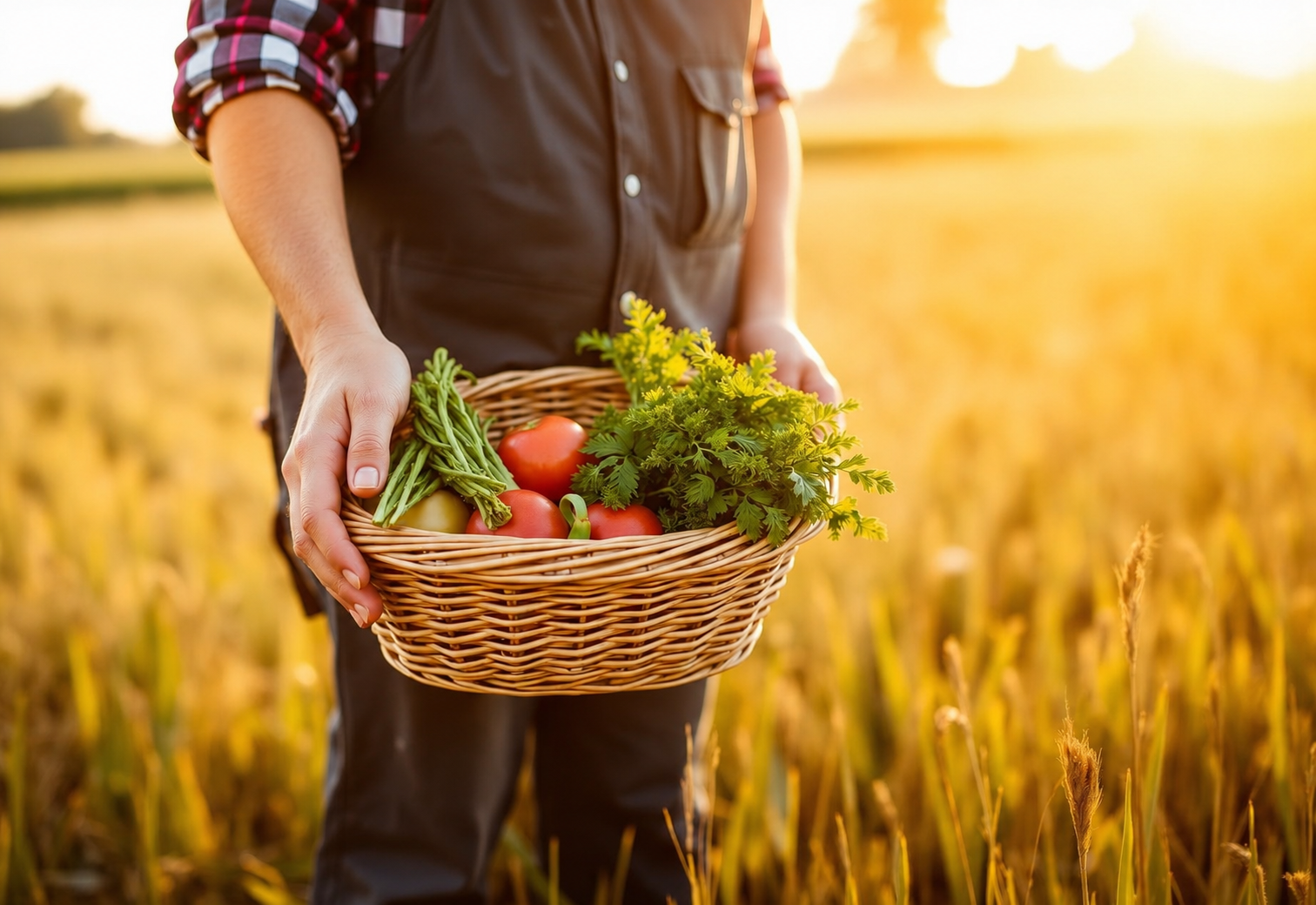 Farmer holding a basket of fresh vegetables